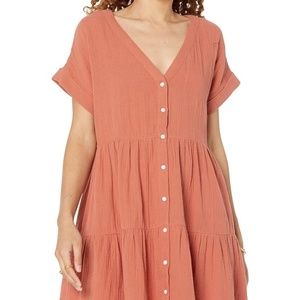 648D Madewell Nannie Cuff Sleeve Button-Down Tiered Mini Dress.